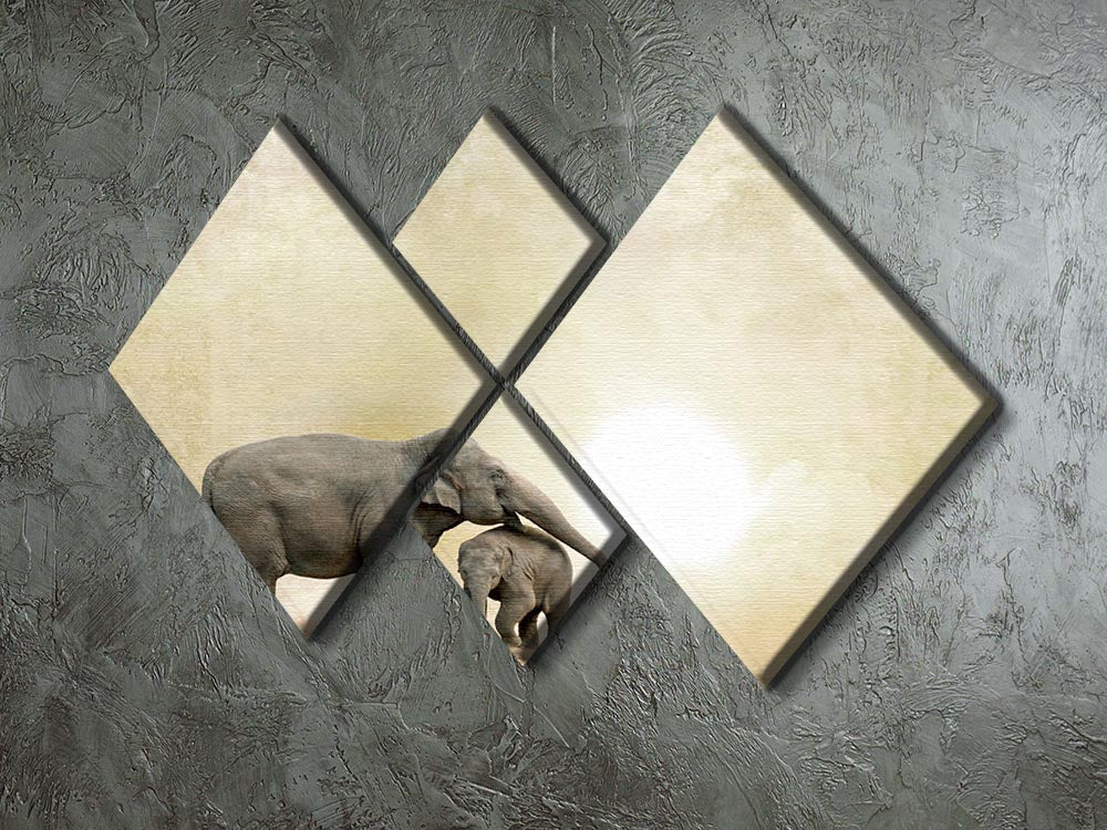 A stunning 4-square multi-panel canvas featuring elephants on a textured grunge background, ideal for home decor.
