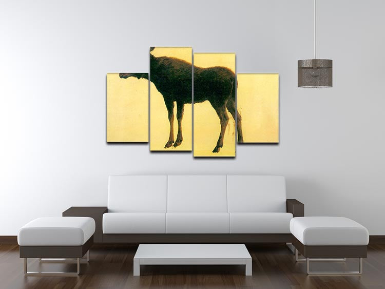 Elk by Bierstadt 4 Split Panel Canvas artwork showcasing a majestic elk in a natural setting, divided into four equal panels.