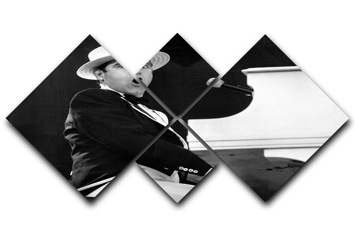 Elton John at Wembley 1984 multi-panel canvas artwork featuring four square sections showcasing a vibrant concert scene.