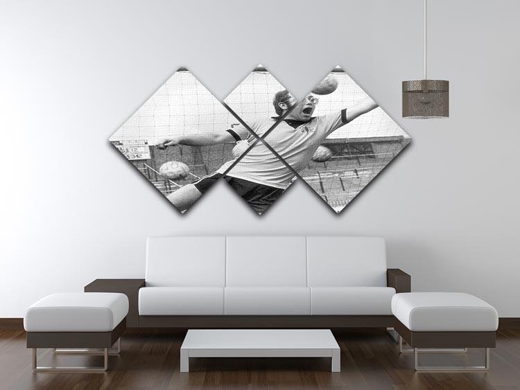 Elton John in Goal 4 Square Multi Panel Canvas artwork featuring four panels showcasing vibrant colors and dynamic design.