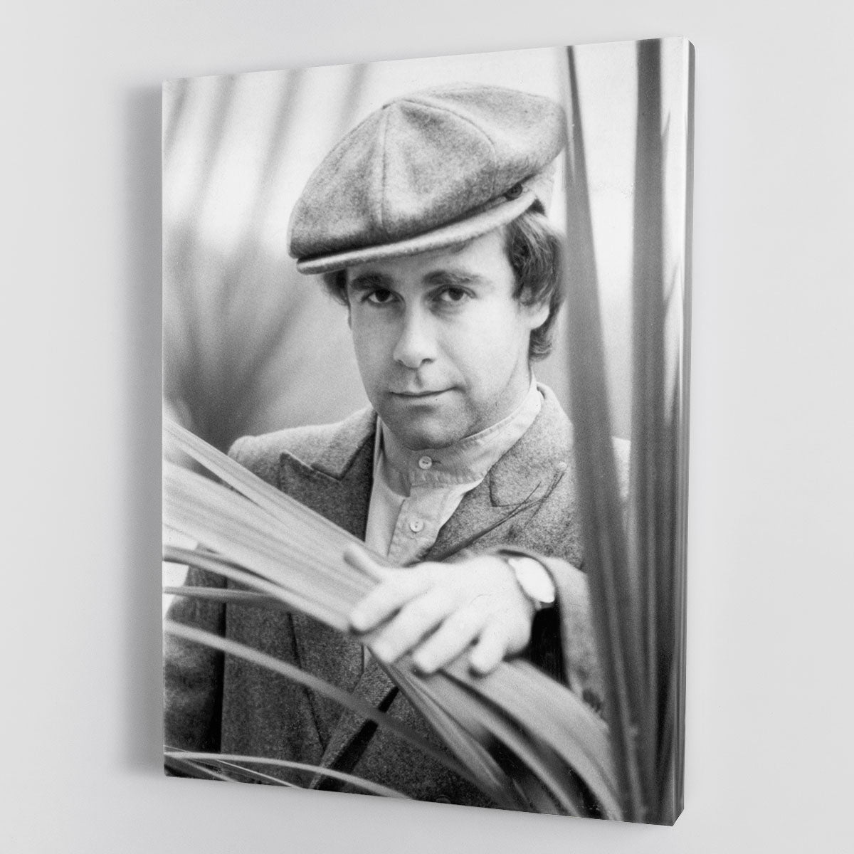 Elton John canvas print featuring vibrant plants, showcasing a blend of music and nature.