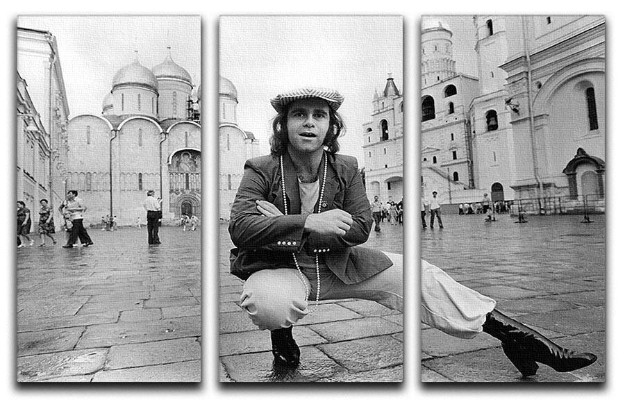 Elton John in Red Square 3-panel canvas print showcasing vibrant colors and artistic design.