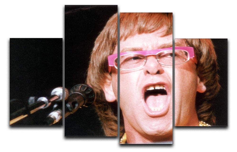 A vibrant 4-split canvas artwork featuring Elton John singing, showcasing dynamic colors and details across four panels.
