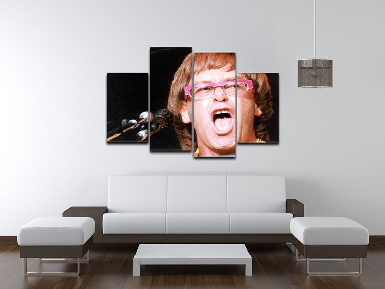 A vibrant 4-split canvas artwork featuring Elton John singing, showcasing dynamic colors and details across four panels.