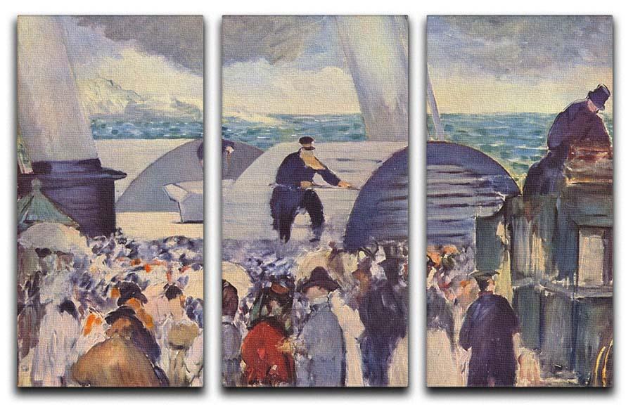 Three-panel canvas print of Embarkation of the Folkestone by Manet, showcasing vibrant colors and intricate details.