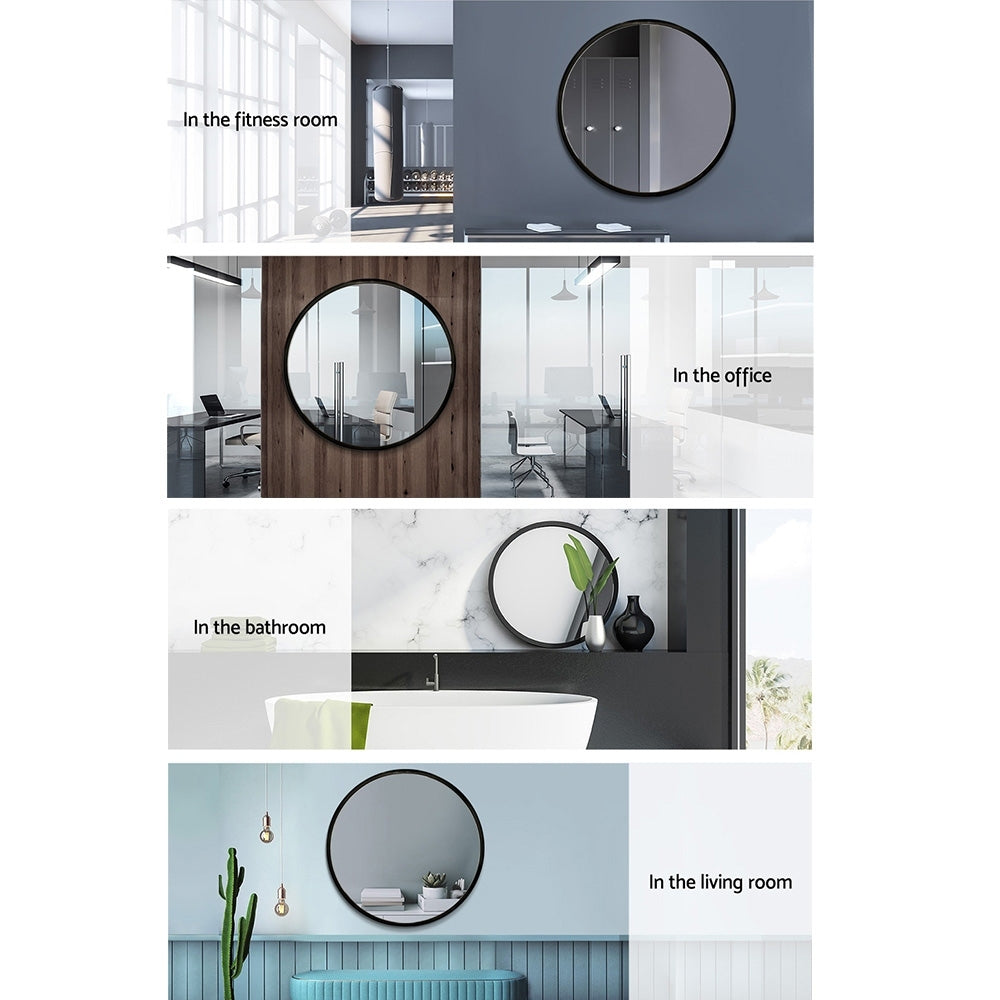 Embellir 70cm Round Wall Mirror showcasing its elegant design and clarity, perfect for bathrooms and makeup applications.