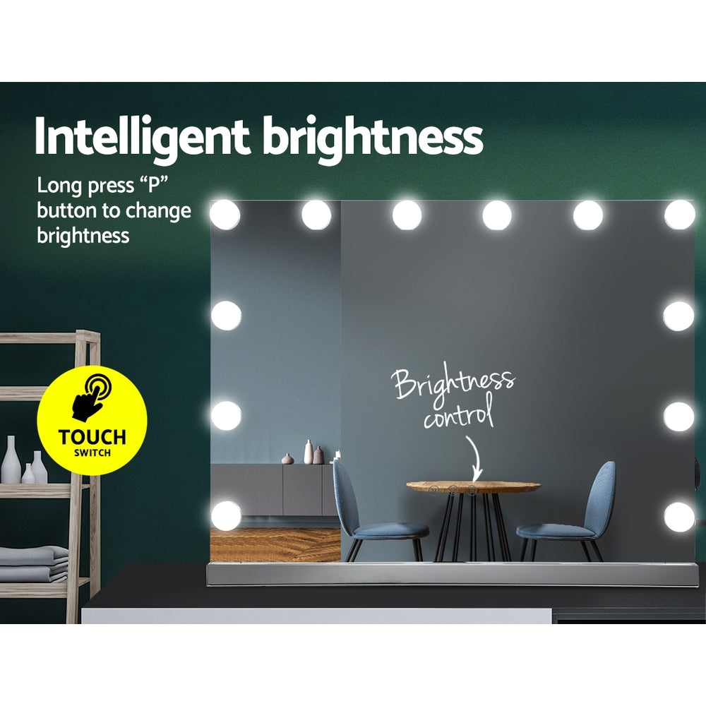 Embellir Hollywood Frameless Makeup Mirror with 15 LED lights, showcasing a sleek design and touch control features.