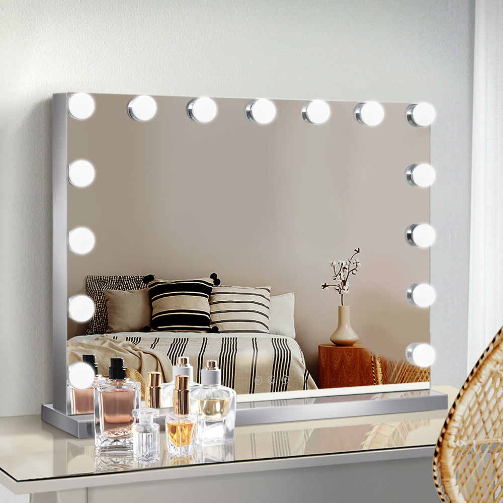 Embellir Hollywood Frameless Makeup Mirror with 15 LED lights, showcasing a sleek design and touch control features.