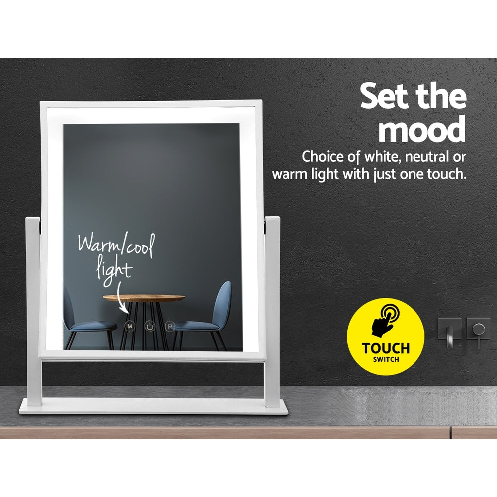 Embellir Hollywood Makeup Mirror with dimmable LED bulbs, showcasing a sleek design and touch control features.