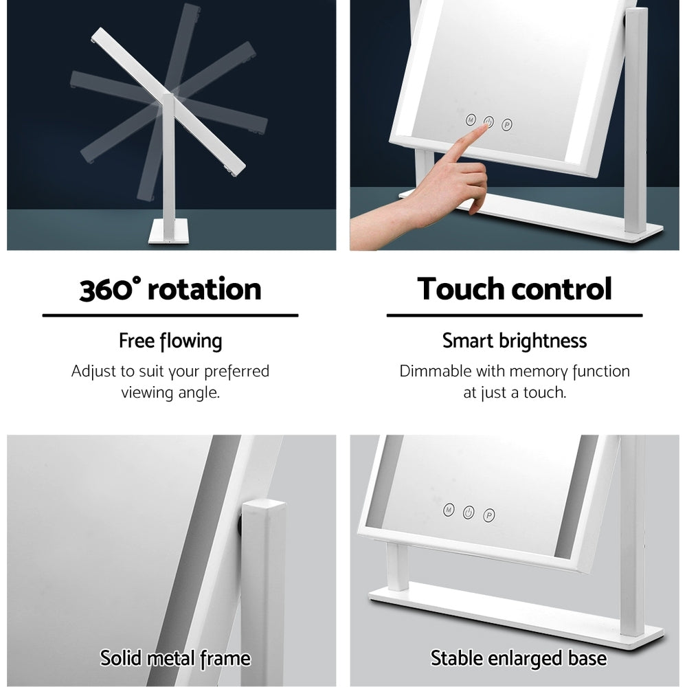 Embellir Hollywood Makeup Mirror with dimmable LED bulbs, showcasing a sleek design and touch control features.