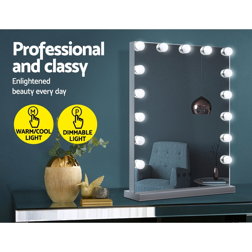 Embellir Hollywood Makeup Mirror with 15 LED bulbs, showcasing a stylish aluminum frame and adjustable lighting features.