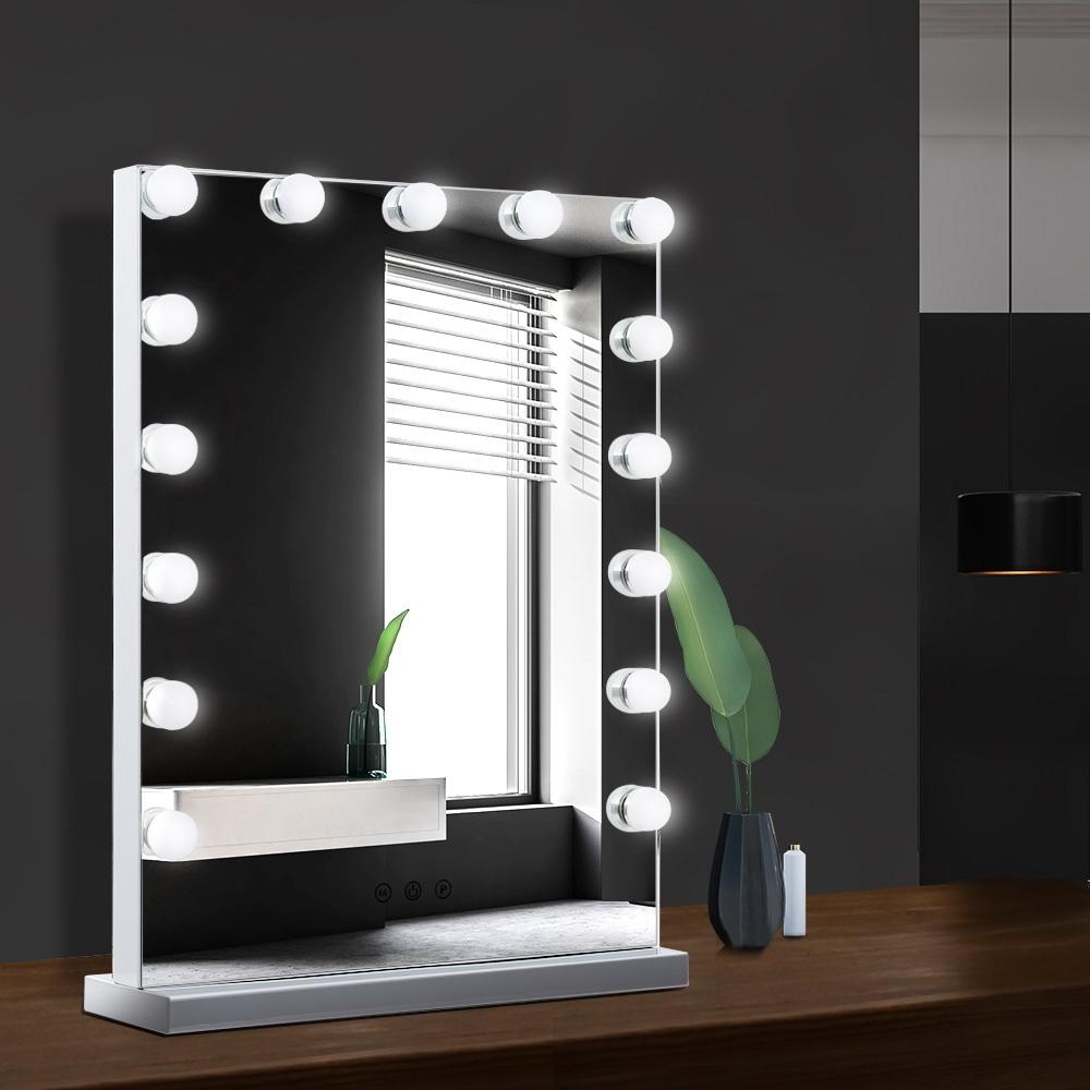 Embellir Hollywood Makeup Mirror with 15 LED bulbs, featuring a sleek aluminum frame and adjustable lighting.