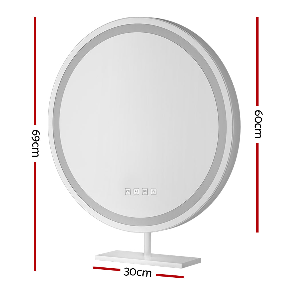 Embellir Makeup Mirror with Light featuring Bluetooth and LED lights, showcasing a sleek aluminum frame and touch controls.