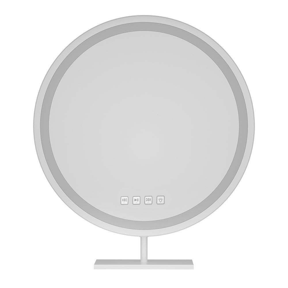 Embellir Makeup Mirror with Light featuring Bluetooth and LED lights, showcasing a sleek aluminum frame and touch controls.