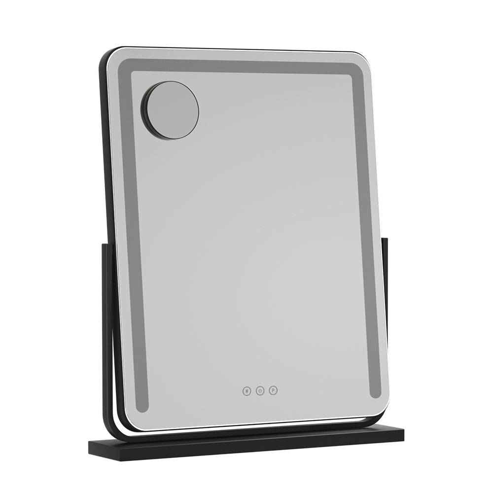 Embellir Makeup Mirror with bright LED lights, showcasing a stylish aluminum frame and a smooth powder-coated MDF base, perfect for vanity or wall mounting.