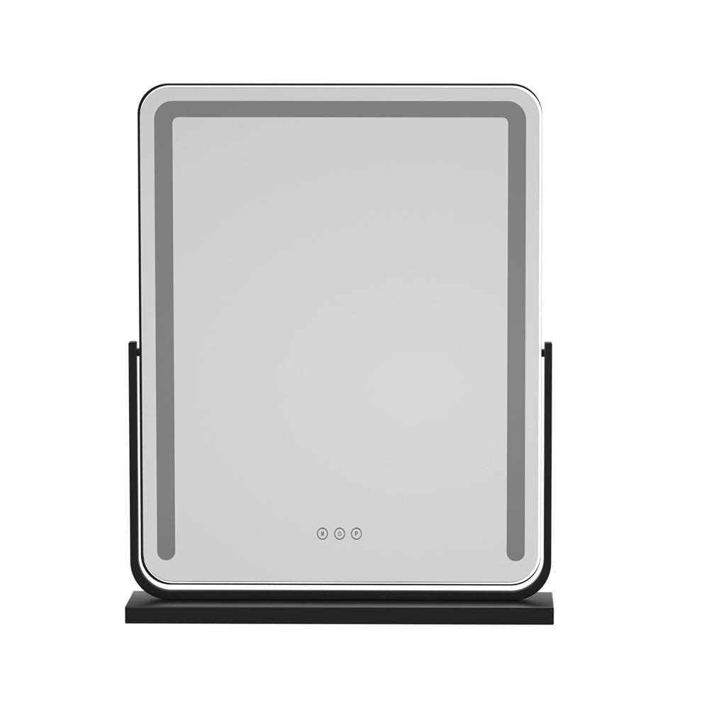 Embellir Makeup Mirror with bright LED lights, showcasing a stylish aluminum frame and a smooth powder-coated MDF base, perfect for vanity or wall mounting.
