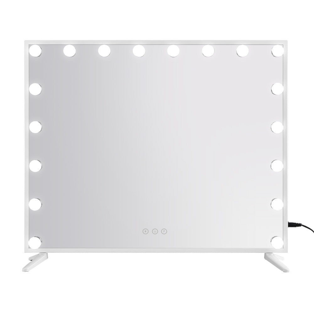 Embellir Makeup Mirror with 18 LED lights, showcasing a stylish metal frame and touch control features for adjustable brightness.