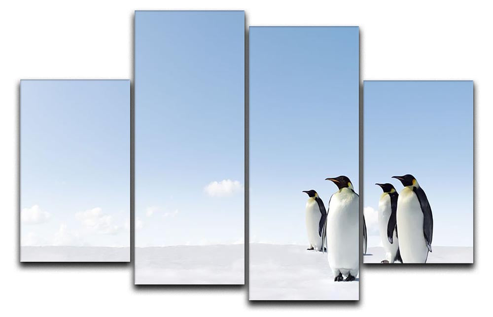 A beautiful 4-split canvas artwork featuring Emperor Penguins in Antarctica, showcasing their natural habitat with icy landscapes.