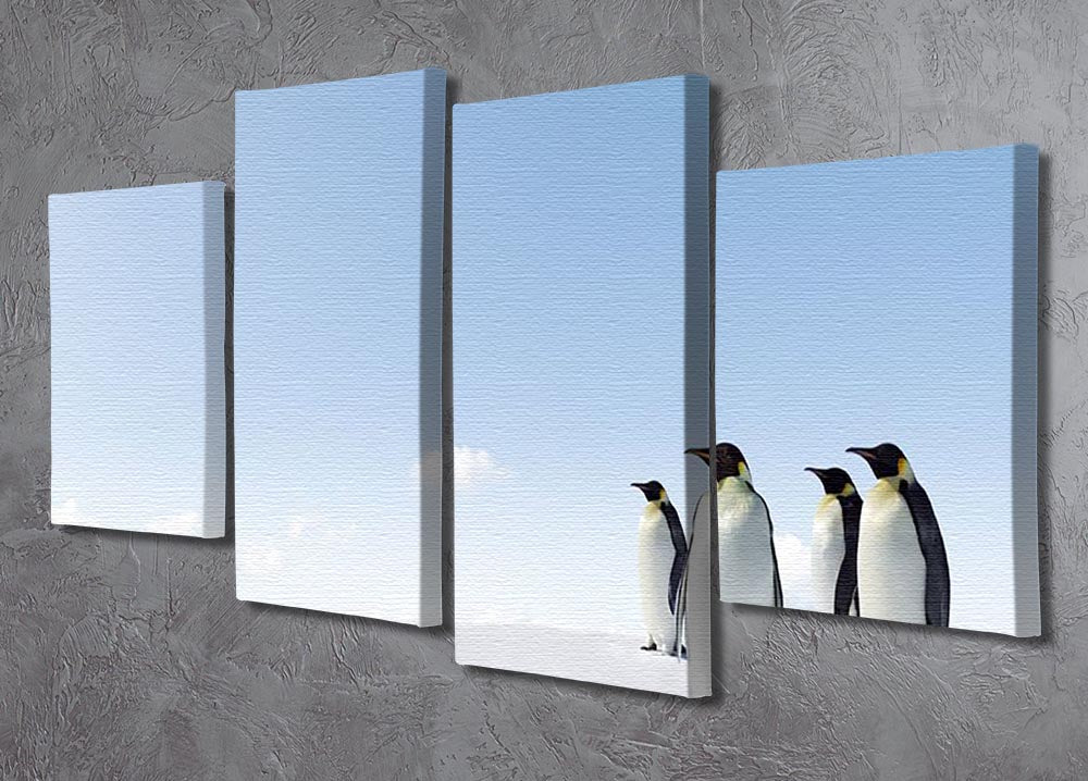 A beautiful 4-split canvas artwork featuring Emperor Penguins in Antarctica, showcasing their natural habitat with icy landscapes.