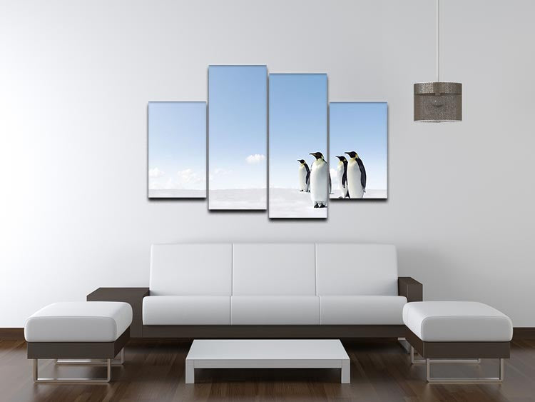 A beautiful 4-split canvas artwork featuring Emperor Penguins in Antarctica, showcasing their natural habitat with icy landscapes.