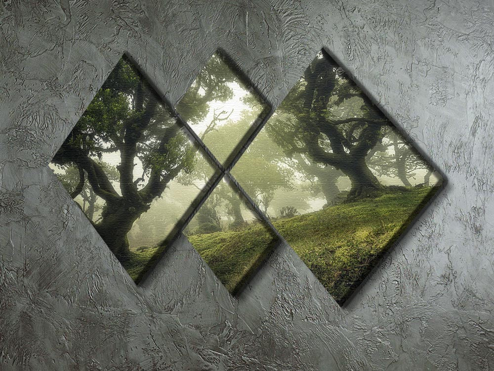 A beautiful 4-square multi panel canvas depicting an enchanted forest with vibrant colors and intricate details.