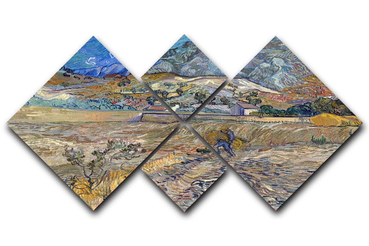 A beautiful 4-square multi panel canvas artwork featuring a peasant in a lush field, showcasing vibrant colors and intricate details.