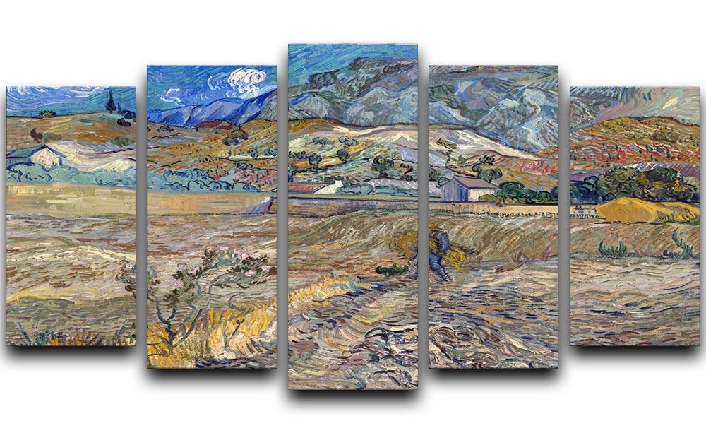 A beautiful 5-split canvas artwork featuring an enclosed field with a peasant, showcasing vibrant colors and intricate details.