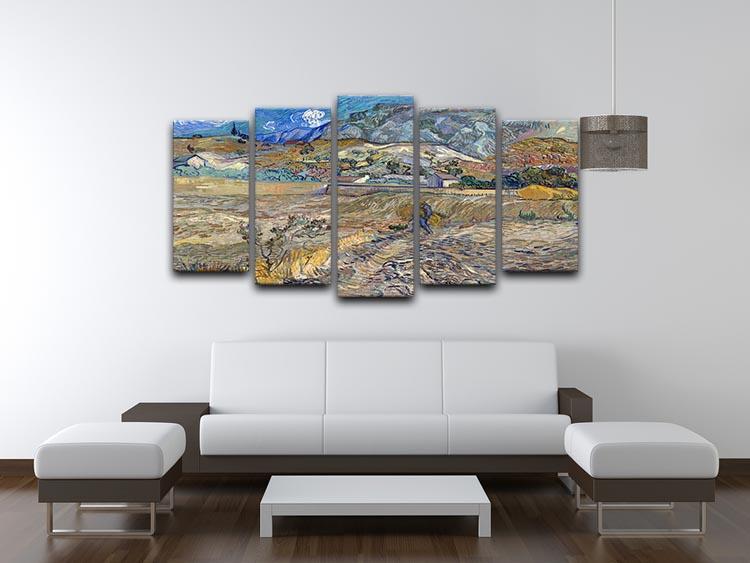 A beautiful 5-split canvas artwork featuring an enclosed field with a peasant, showcasing vibrant colors and intricate details.