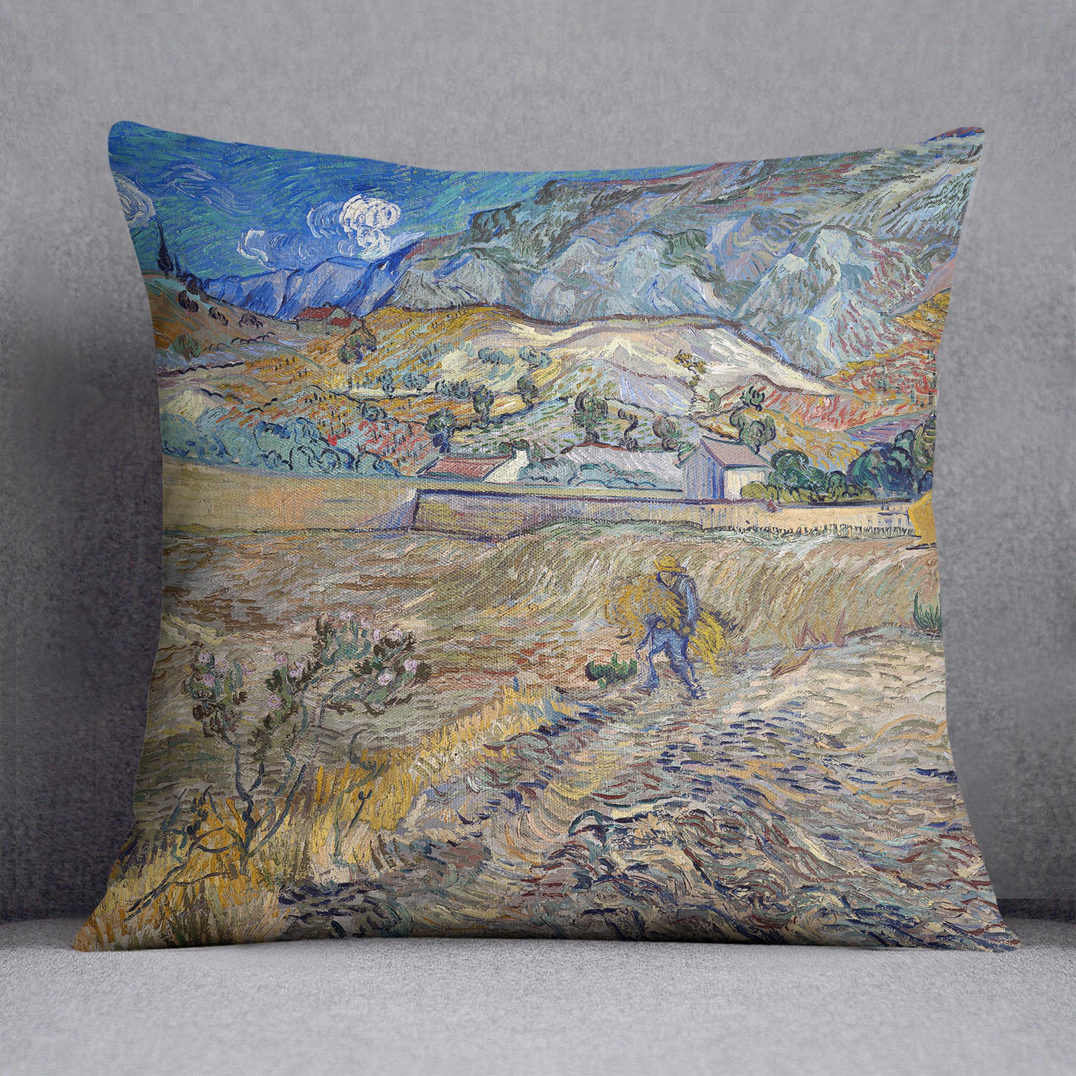Enclosed Field Peasant Cushion featuring vibrant abstract designs on luxurious vegan faux suede.