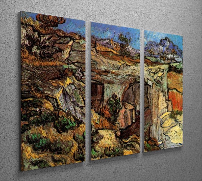 Three-panel canvas art featuring Van Gogh's Entrance to a Quarry near Saint-Remy, showcasing vibrant colors and intricate details.