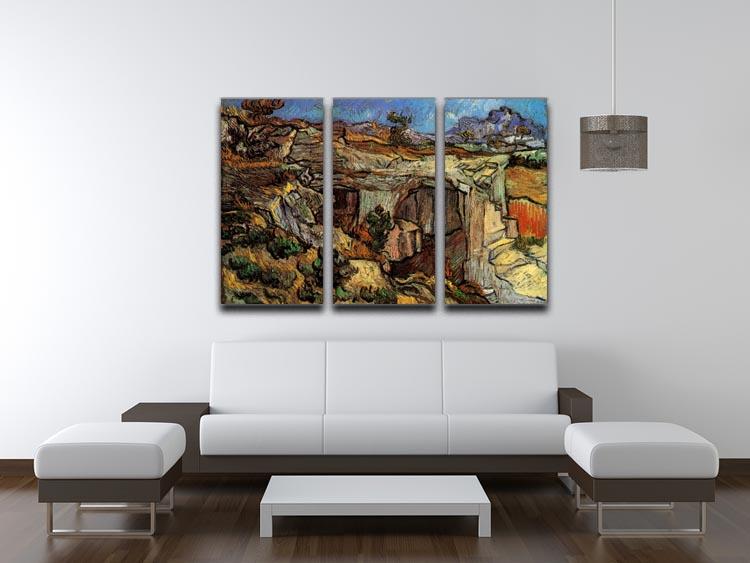 Three-panel canvas art featuring Van Gogh's Entrance to a Quarry near Saint-Remy, showcasing vibrant colors and intricate details.