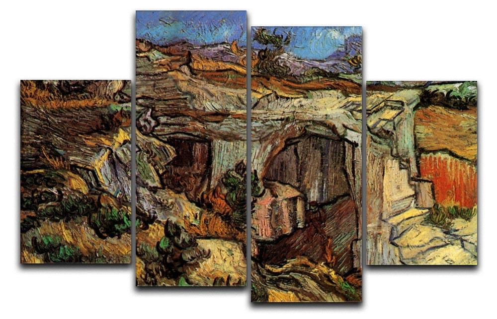Entrance to a Quarry near Saint-Remy by Van Gogh, displayed as a 4-split canvas artwork, showcasing vibrant colors and dynamic design.