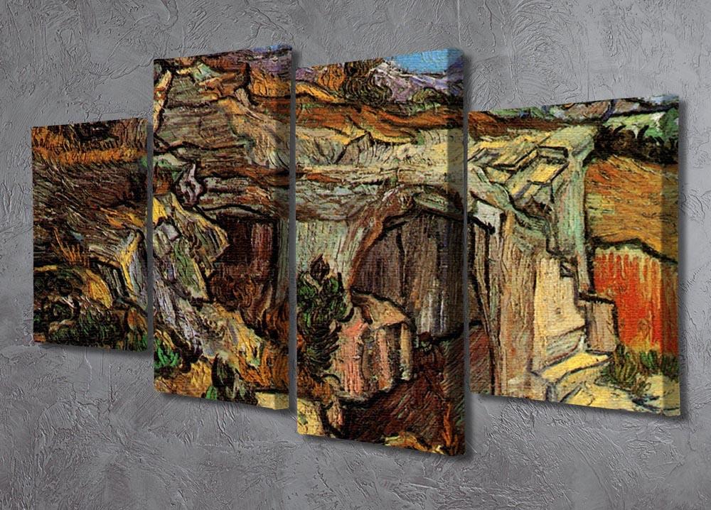 Entrance to a Quarry near Saint-Remy by Van Gogh, displayed as a 4-split canvas artwork, showcasing vibrant colors and dynamic design.