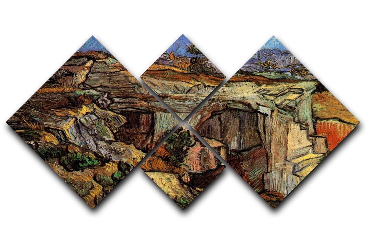 A stunning 4-square multi-panel artwork of Van Gogh's Entrance to a Quarry, showcasing vibrant colors and intricate details.