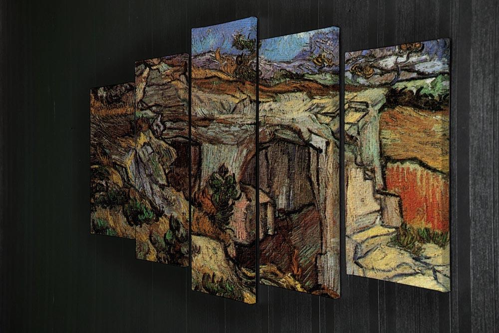 5 Split Panel Canvas artwork of Van Gogh's Entrance to a Quarry near Saint-Remy, showcasing vibrant colors and dynamic design.