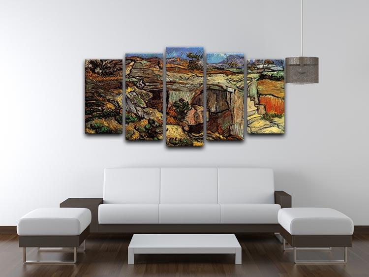 5 Split Panel Canvas artwork of Van Gogh's Entrance to a Quarry near Saint-Remy, showcasing vibrant colors and dynamic design.