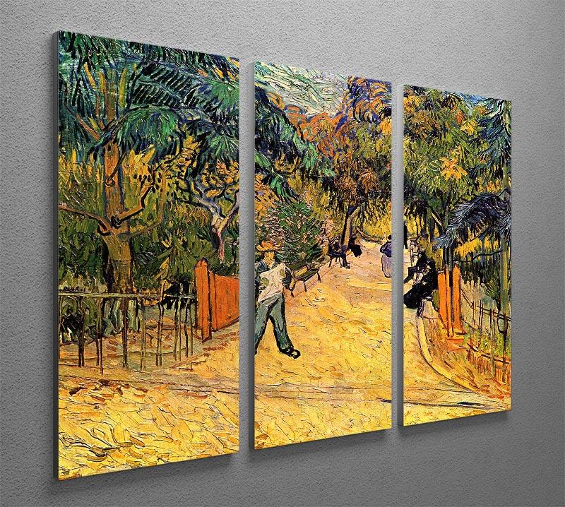 Entrance to the Public Park in Arles by Van Gogh, displayed as a 3-panel canvas art set, showcasing vibrant colors and intricate details.