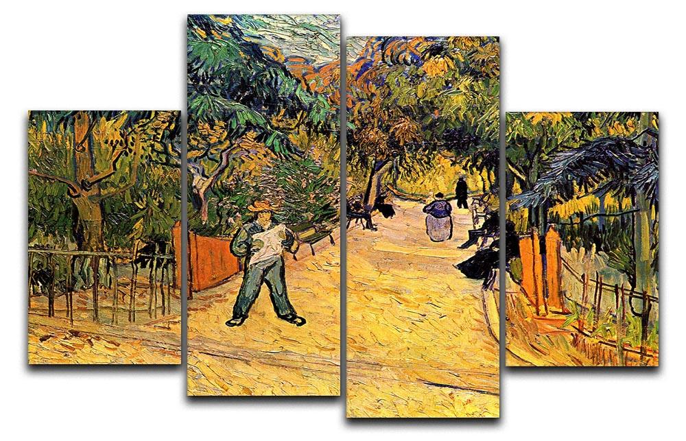 Entrance to the Public Park in Arles by Van Gogh, displayed as a 4-split canvas artwork, showcasing vibrant colors and dynamic composition.