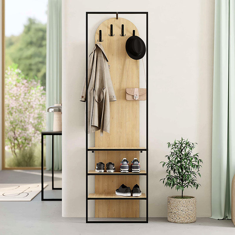 TIMO Oak Entryway Furniture in retro grey with sapphire oak accents, featuring four hangers and a modern design.