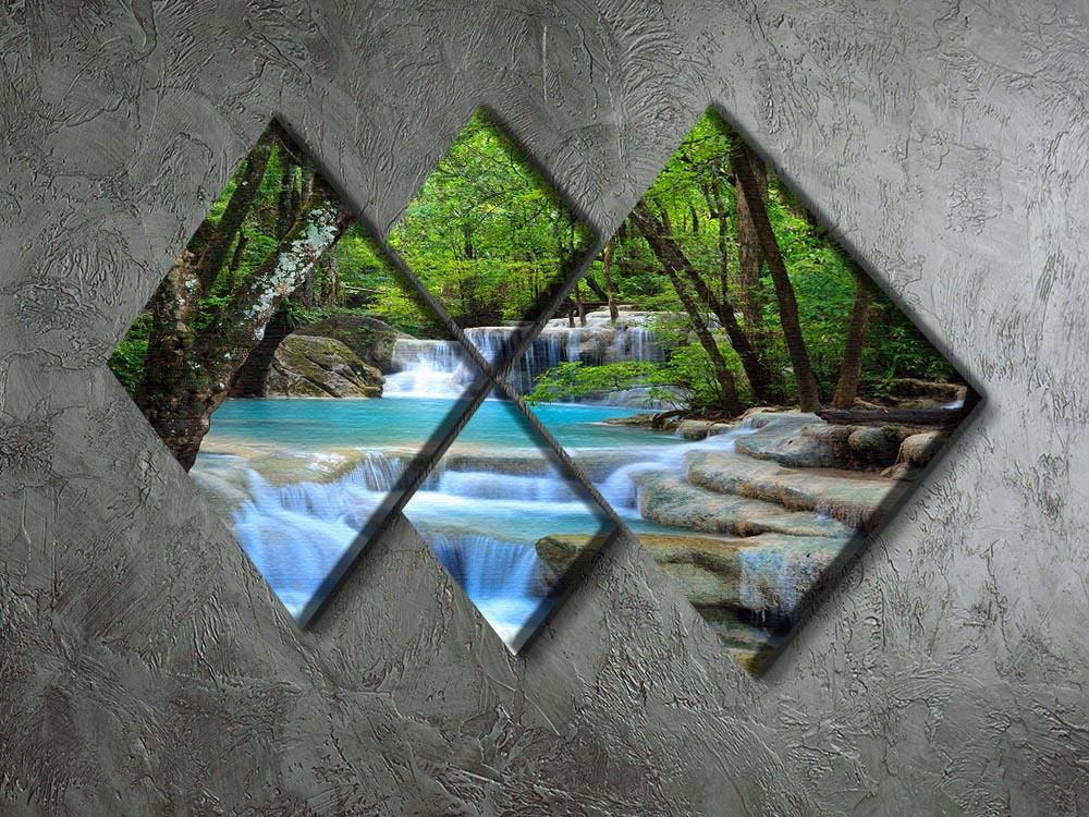 Erawan Waterfall 4 Square Multi Panel Canvas artwork featuring a serene waterfall scene divided into four equal panels.