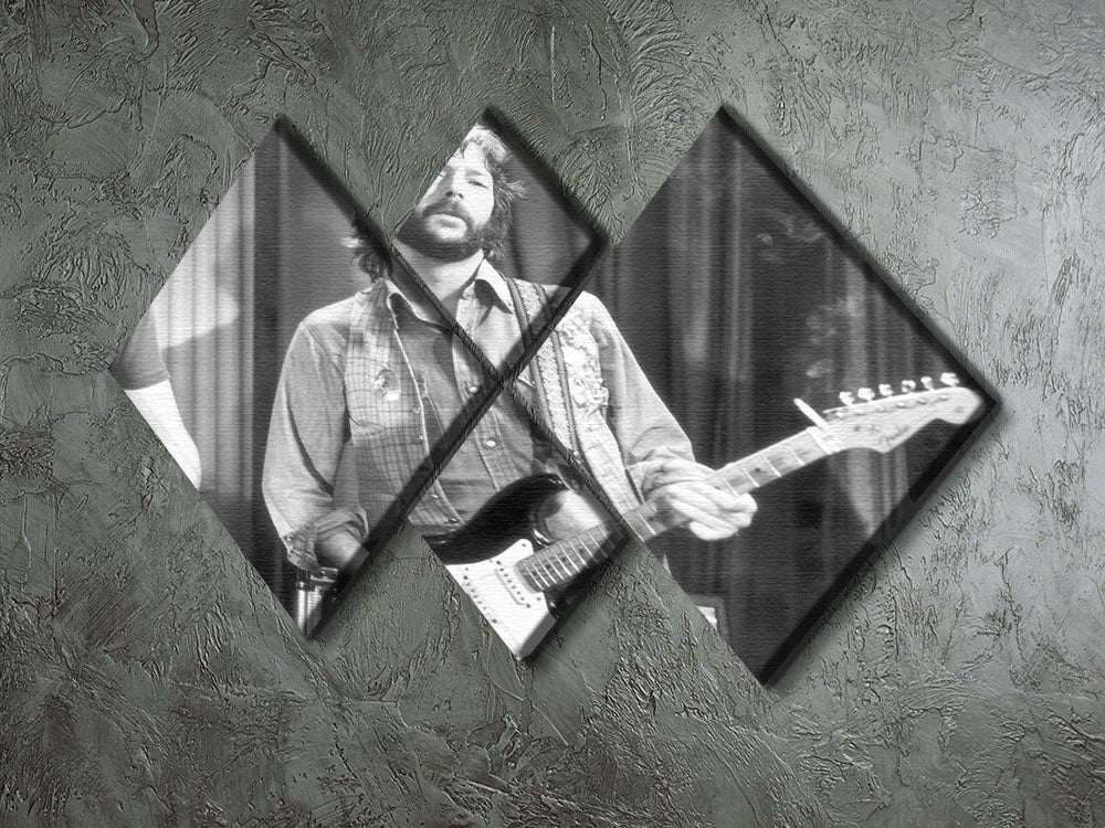 A multi-panel canvas artwork featuring Eric Clapton in 1978, divided into four equal square sections, showcasing vibrant colors and intricate details.