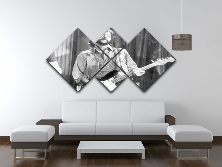 A multi-panel canvas artwork featuring Eric Clapton in 1978, divided into four equal square sections, showcasing vibrant colors and intricate details.