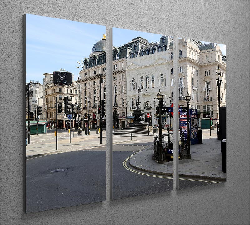 Eros Piccadilly Circus London 3-panel canvas art featuring a vibrant depiction of the iconic location during lockdown.