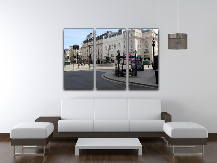 Eros Piccadilly Circus London 3-panel canvas art featuring a vibrant depiction of the iconic location during lockdown.