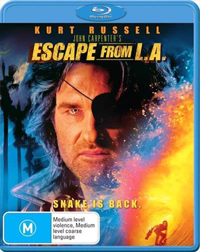 Escape From L.A. Blu-ray cover featuring Kurt Russell as Snake Plissken in a post-apocalyptic Los Angeles setting.