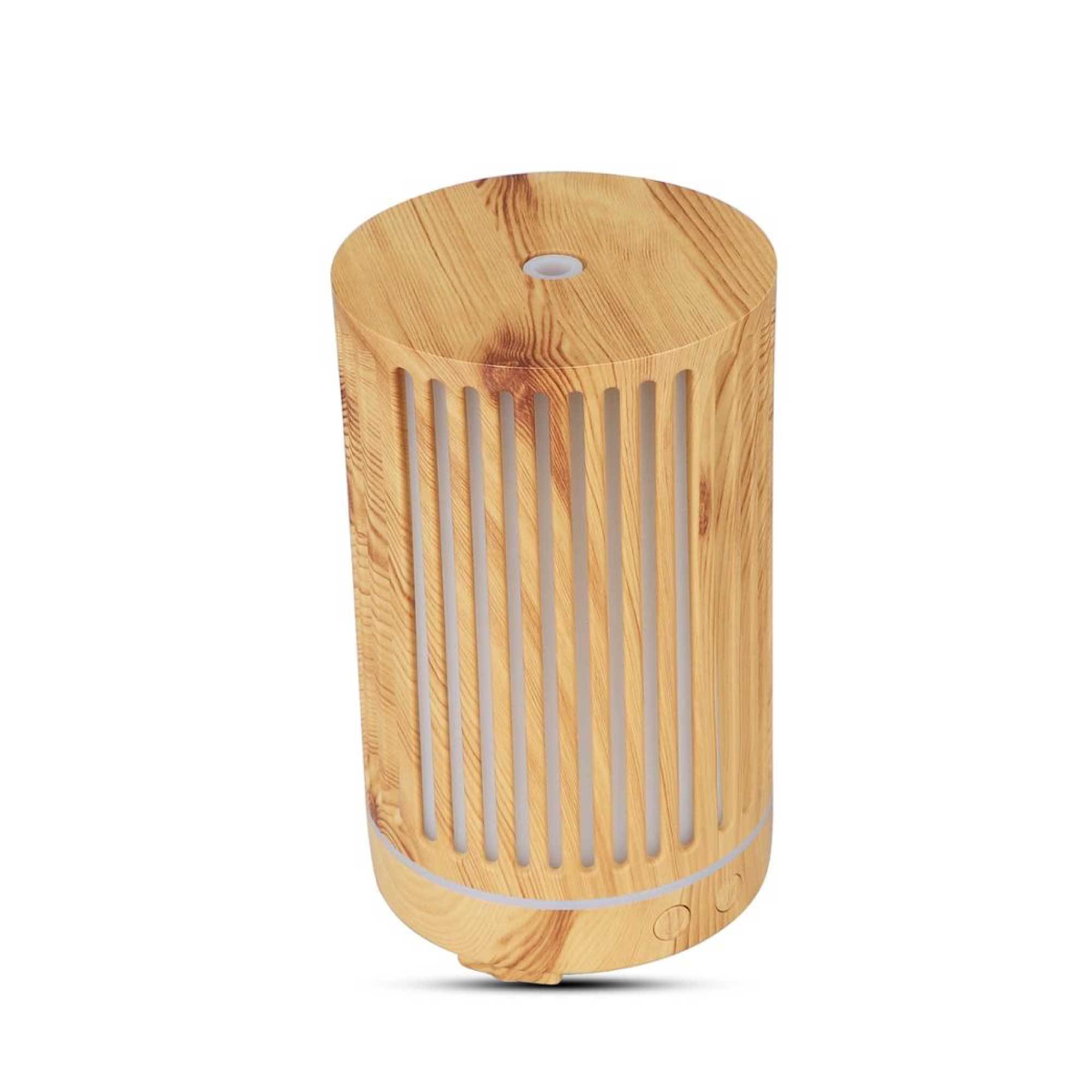 200ml Essential Oil Aroma Diffuser in light wood grain finish with remote control and color changing LED lights.