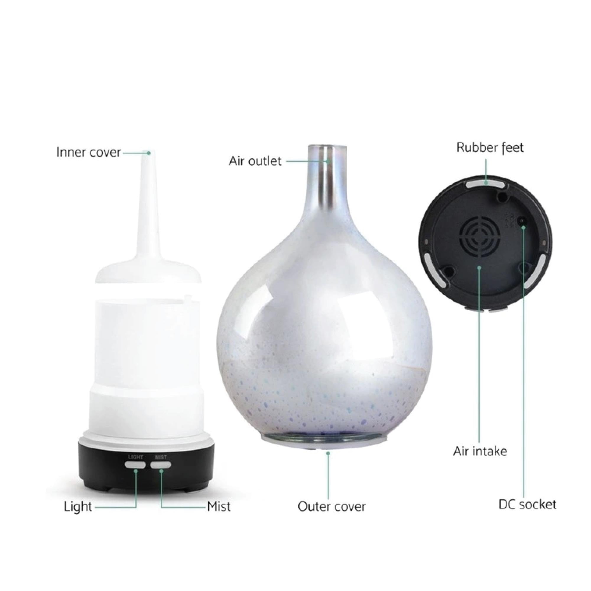 Essential Oil Aroma Diffuser with a stunning 3D fireworks glass design and black base, showcasing its elegant and modern look.