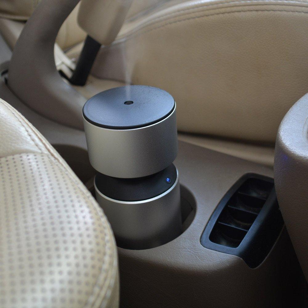 Essential Oil Car Diffuser USB Rechargeable in silver, showcasing its sleek design and portable features for aromatherapy.