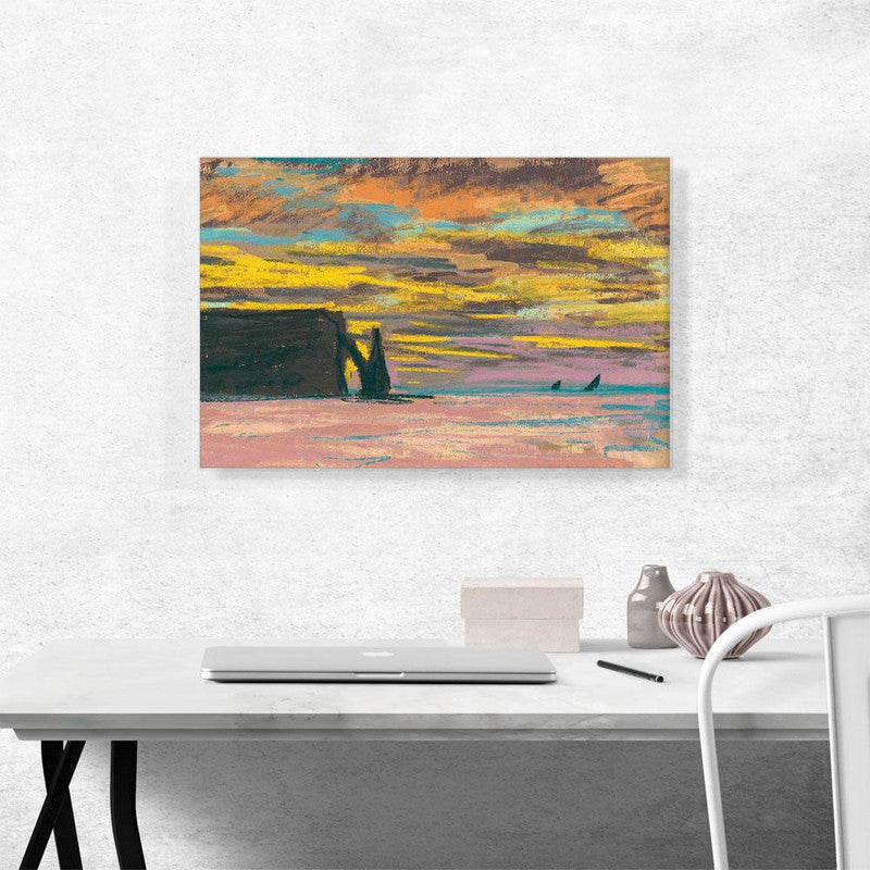 Canvas art depicting the stunning sunset over Etretat Aiguille and Porte Daval, showcasing vibrant colors and intricate details.