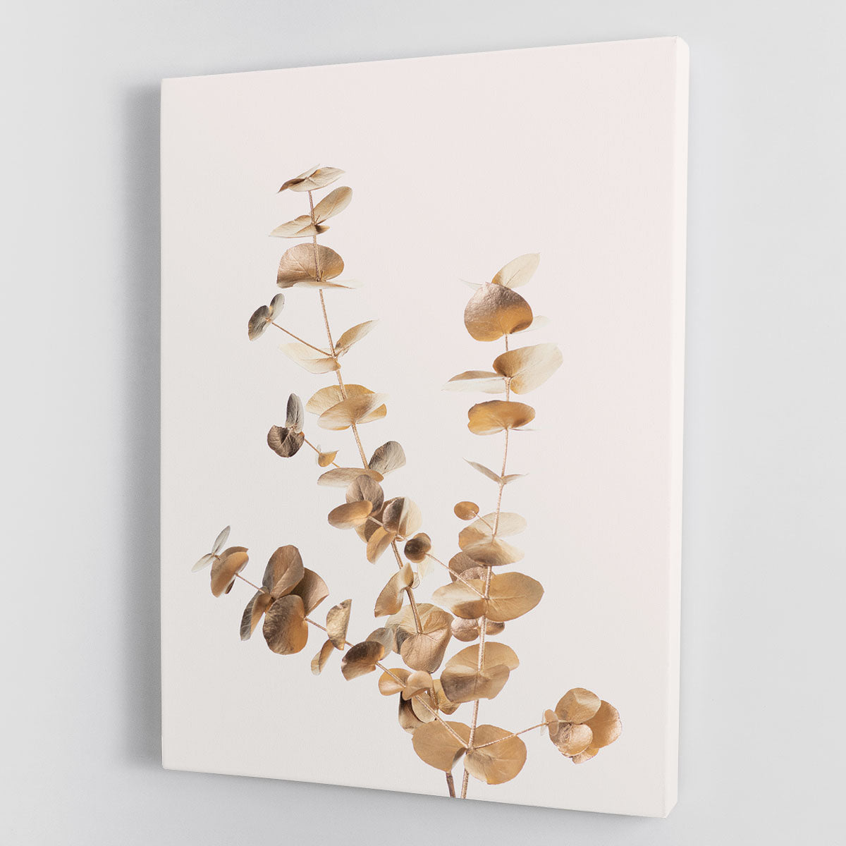 Eucalyptus Gold No 04 canvas print featuring delicate eucalyptus leaves in vibrant colors, perfect for modern decor.